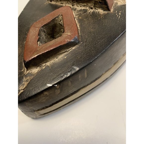 Carved Wooden Face Mask Metal Inlay Open Mouth Tribal Ethnic Cultural Decor READ - Picture 14 of 15